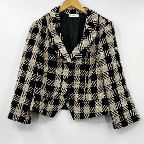 Coldwater Creek Houndstooth Blazer Chenille Jacket Black Size 12 Petite‎ Womens - Picture 1 of 9